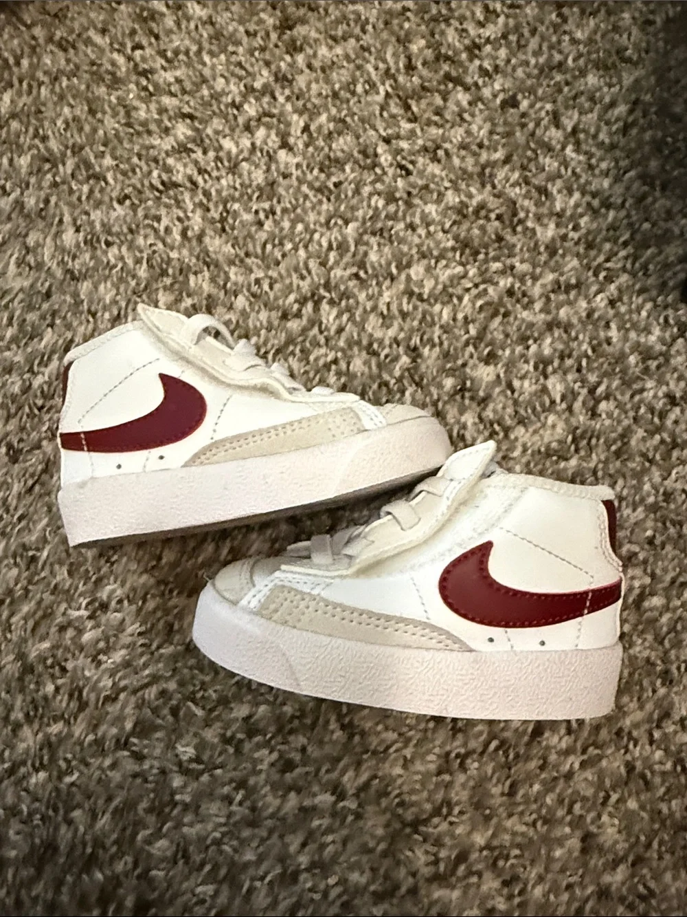 Nike Kids White High-Top Sneakers with Red Swoosh